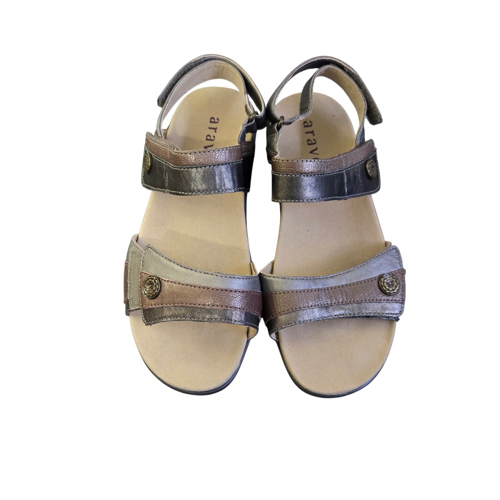 Aravon‎ Womens 6 2E Metallic Leather Comfort Sandals Multi Strap WSK11MTM 88